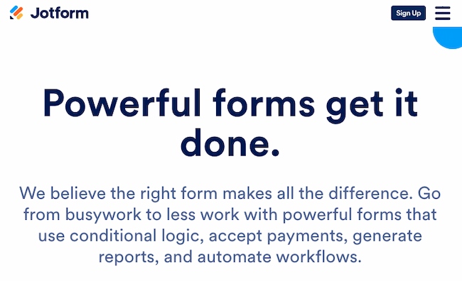 Web form tools: JotForm