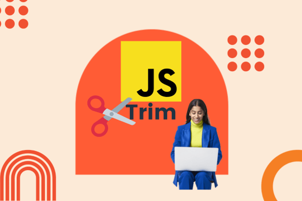 javascript trim illustration with person on computer and JavaScript logo