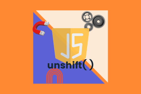 javascript unshift illustration with JavaScript logo in center