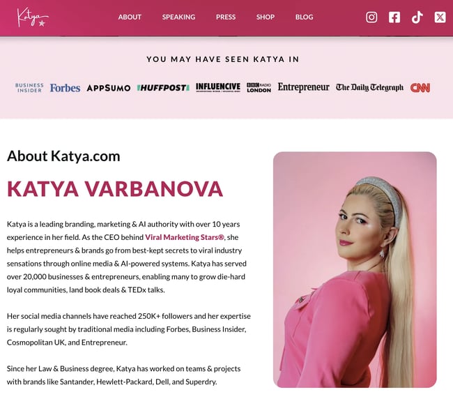 About me website for marketers, Katya Varbanova 