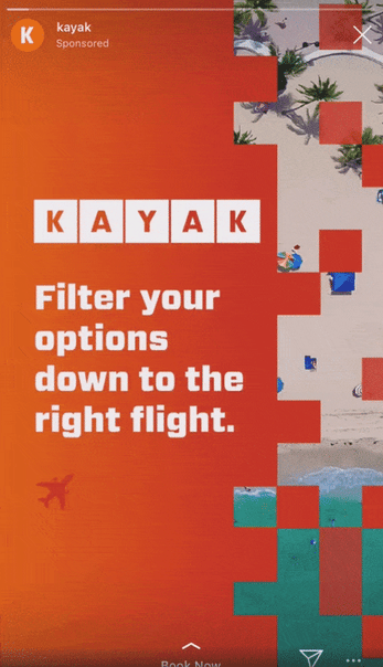 Exemplo de anúncio Kayak Instagram Story