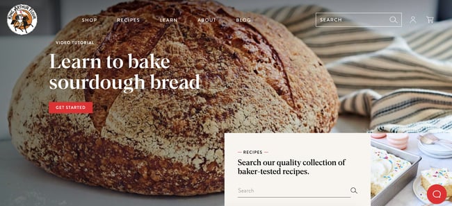 above the fold content example: King Arthur Flour