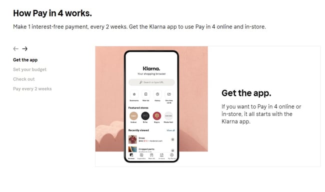 Klarna buy now pay later site