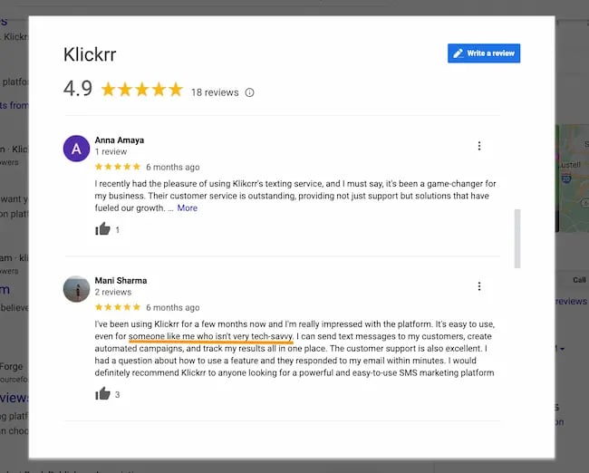 Klickrr review inclusive SEO example