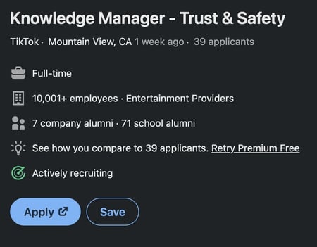 knowledge manager, TikTok job posting