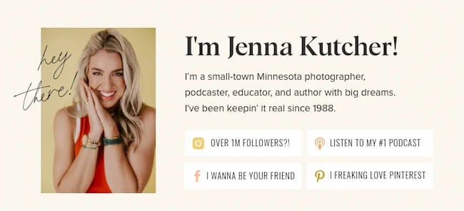 About page for Jenna Kutcher's website