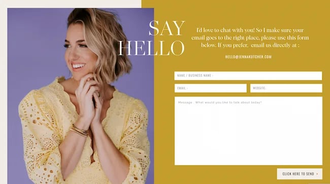 Website form for Jenna Kutcher's website