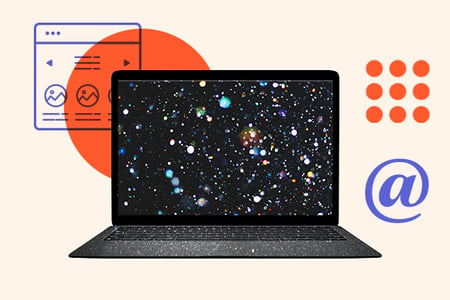 Landing Pages Examples: Image shows laptop computer with a galaxy on the screen. 