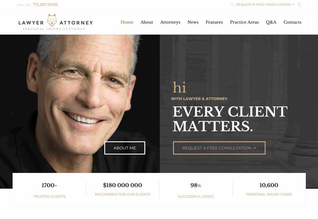 best wordpress themes for law firms: lawyer demo site 