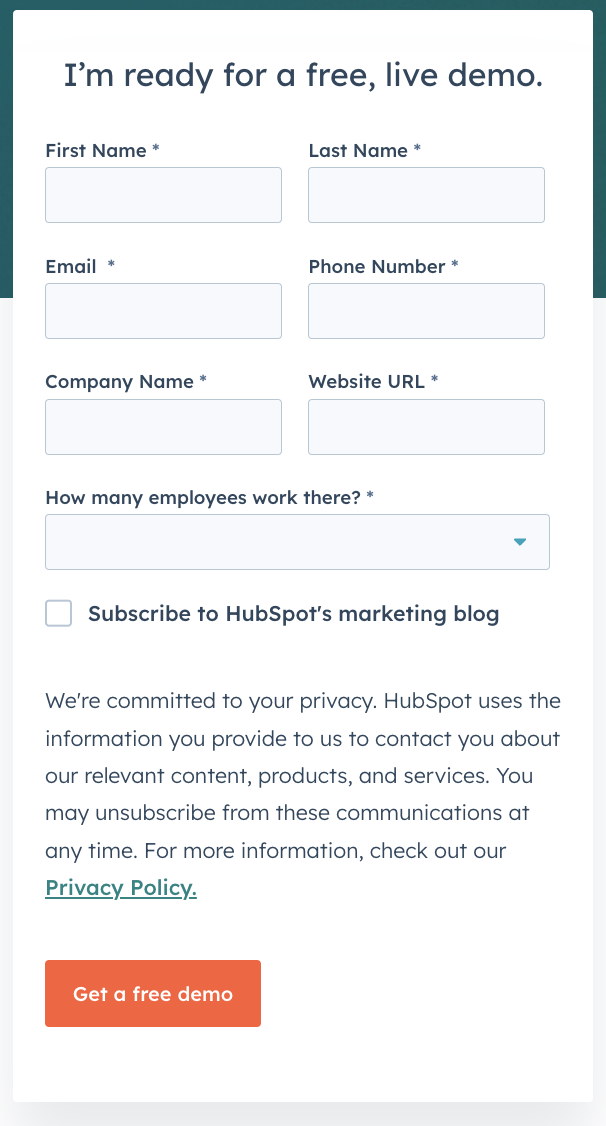 lead generation form, HubSpot