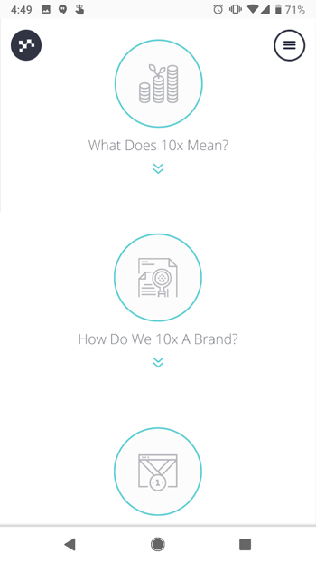 Lean Labs mobile website with circular CTAs to learn about 10x formula