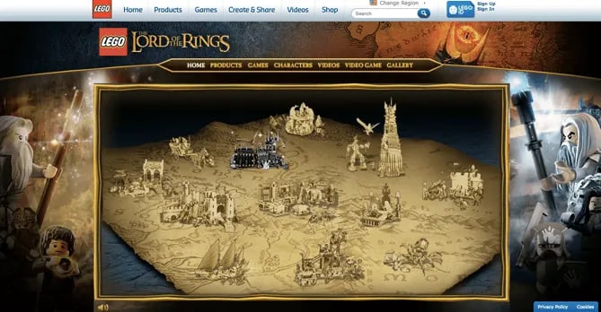 LEGO lord of the rings microsite