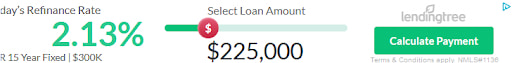 Lendingtree display ad with a loan calculator that you can use to calculate refinance rates