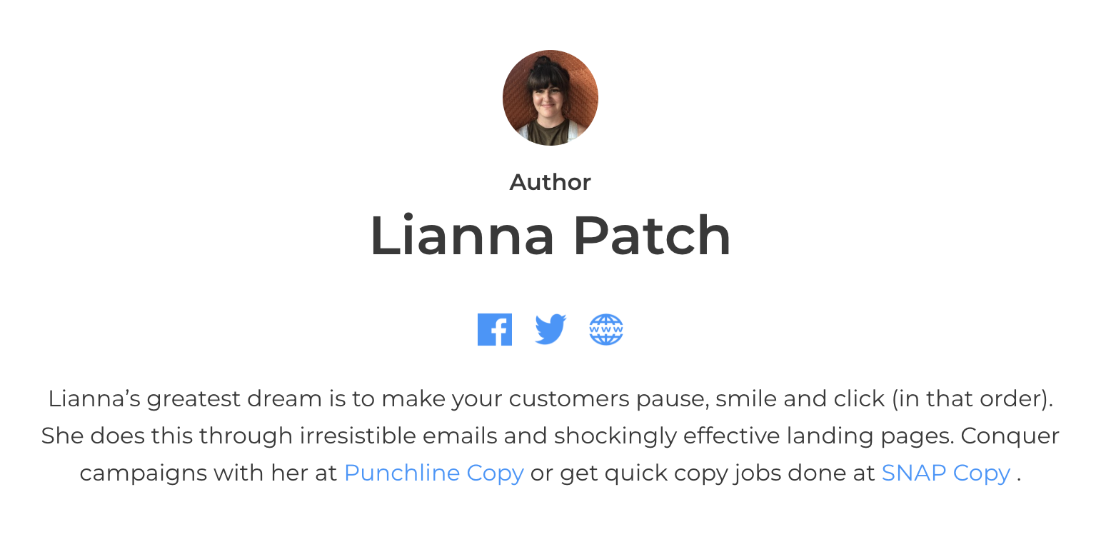Short professional bio example from Lianna Patch