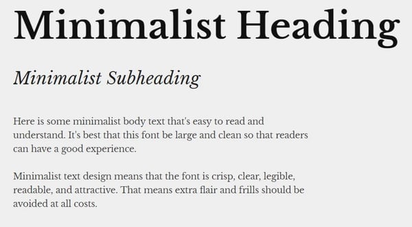 minimalist text design with heading, subheading, and body font in libre baskerville
