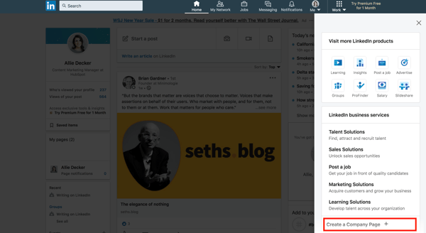 linkedin company pages create a company page