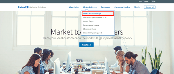 linkedin marketing solutions create a new linkedin page