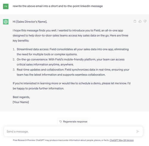 use chatgpt to repurpose sales prospecting messages