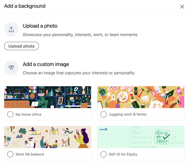 linkedin profile background image options