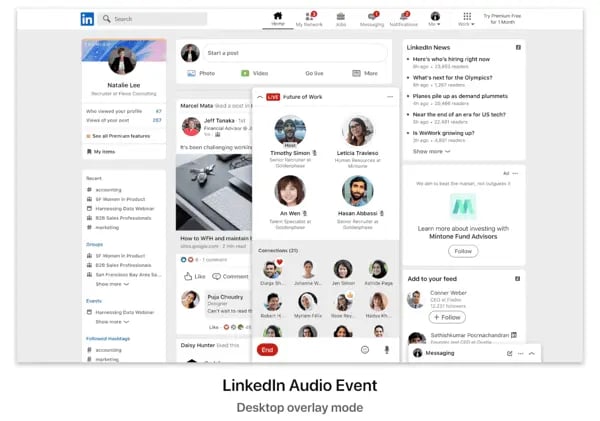 linkedin live audio event interface