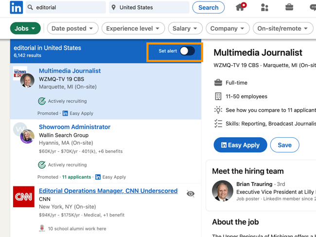 linkedin saved search for jobs