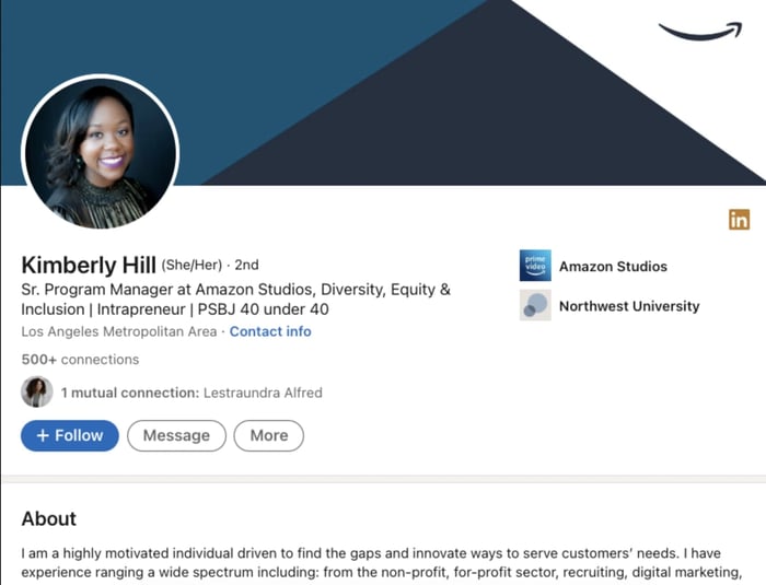 LinkedIn summary example: Kimberly Hill