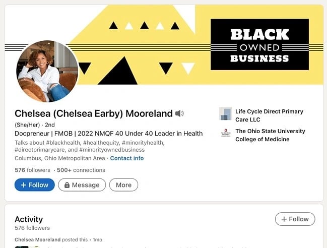 LinkedIn summary example: Chelsea Mooreland