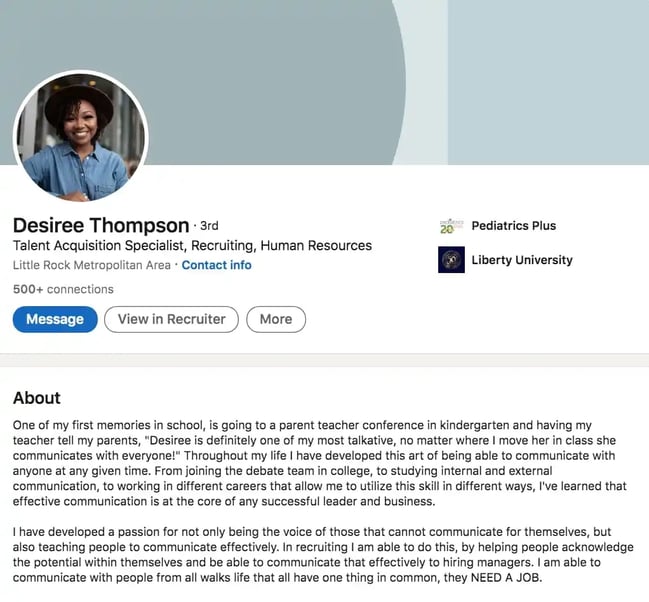 LinkedIn summary example: Desiree Thompson