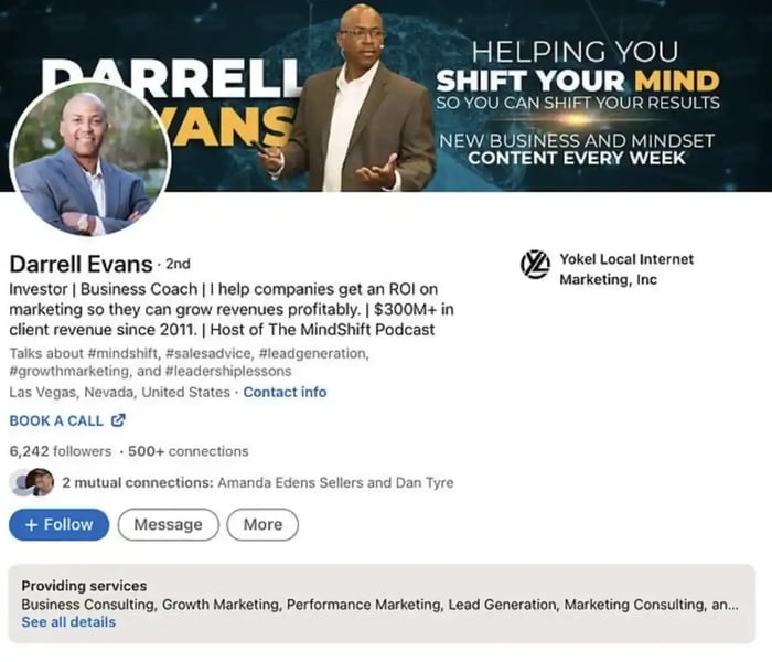LinkedIn summary example: Darrell Evans