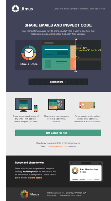 Email Marketing Campaign Example: Litmus - "Tried in vain to see how that responsive design works under the hood?"