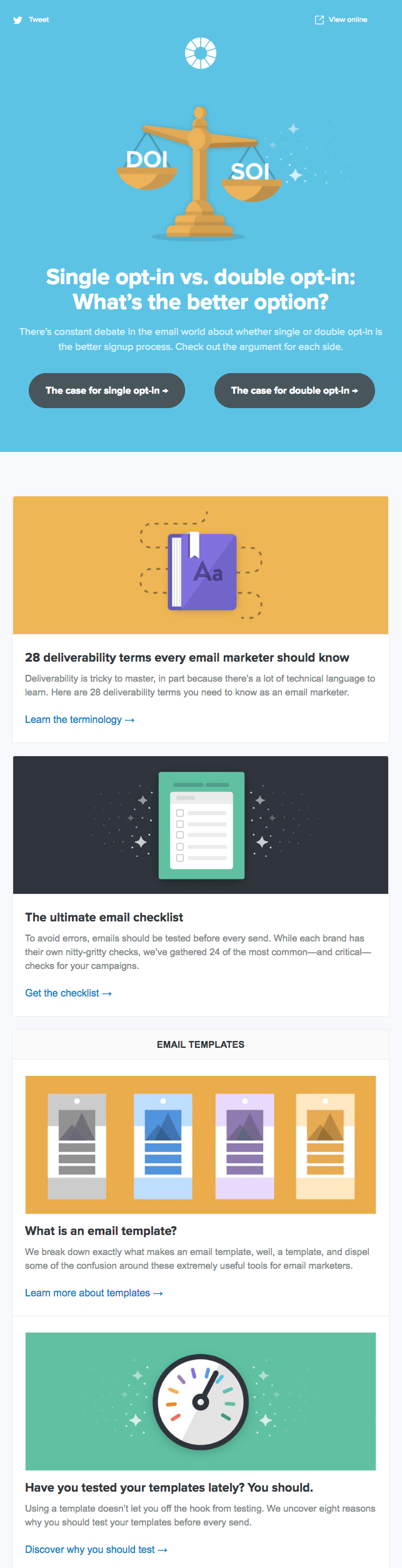 Diseño de ejemplo de boletín de correo electrónico con blogs y plantillas de Tornasol
