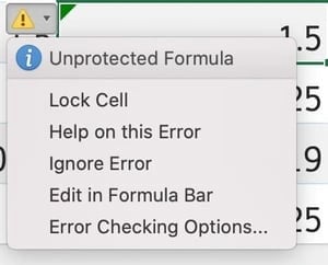 Excel formula error warning