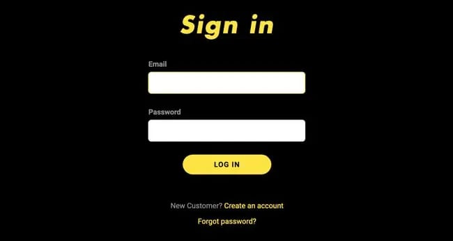 login screen example: defy website