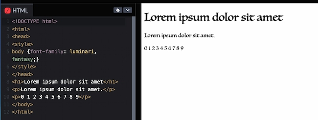 HTML and CSS fonts code example: Luminari