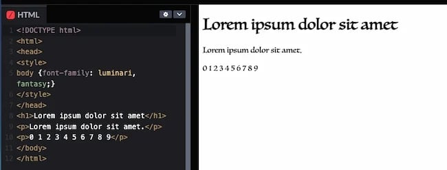 HTML and CSS fonts code example: Luminari - best html fonts 