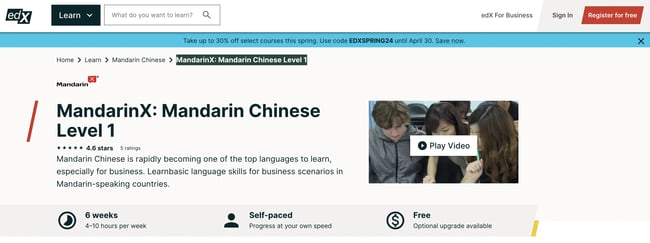 free online courses, mandarinx