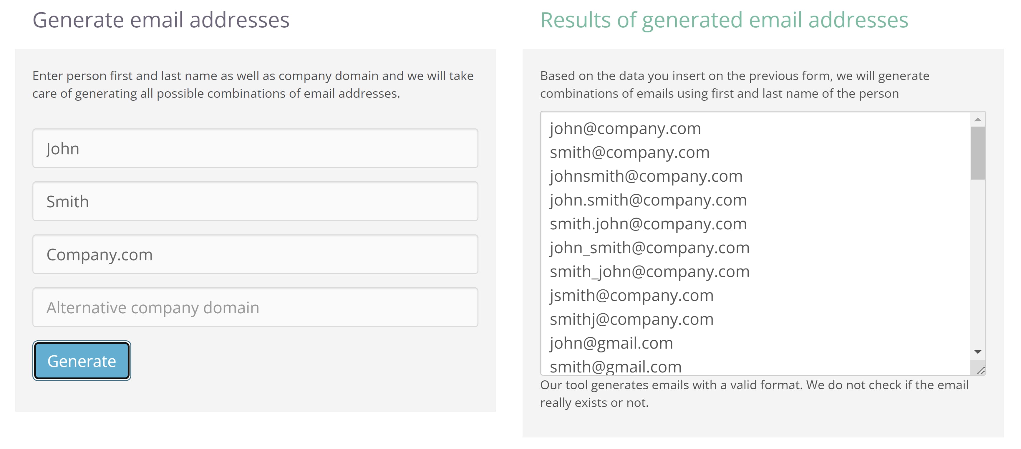 Screenshot of GetMara.com's Professional Email Generator 