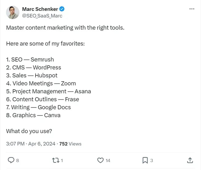 Marketing buzzwords in X post by Marc Schenker