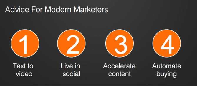 Advice for modern marketers: Text to video, Live in social, Accelerate content, Automate buying