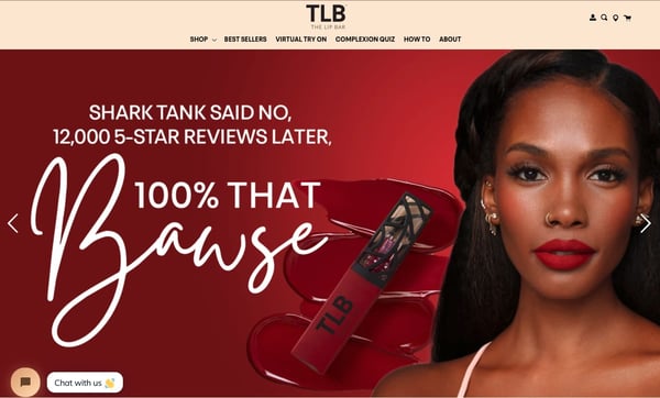 ejemplo de campaña de marketing: página de inicio del sitio web de la barra de labios
