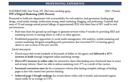 example of leadership skills in action on a marketing resume