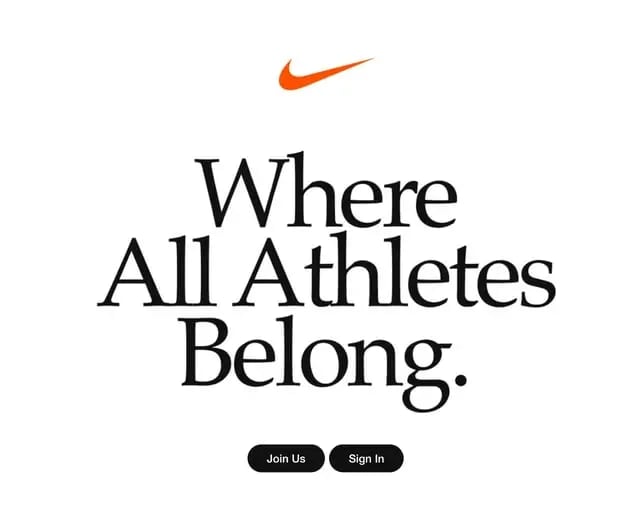 nike homepage 'where all athletes belong' marketing message