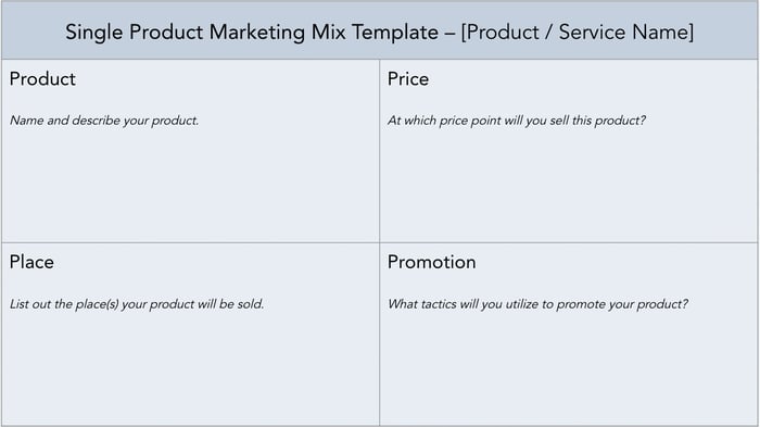 Single product marketing mix template