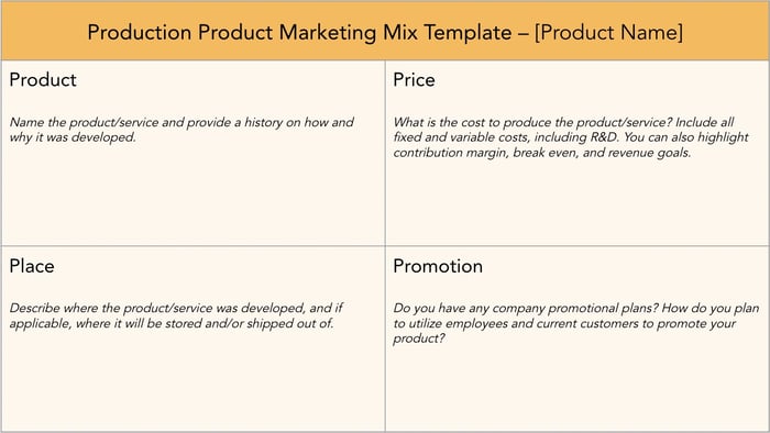 production marketing mix template