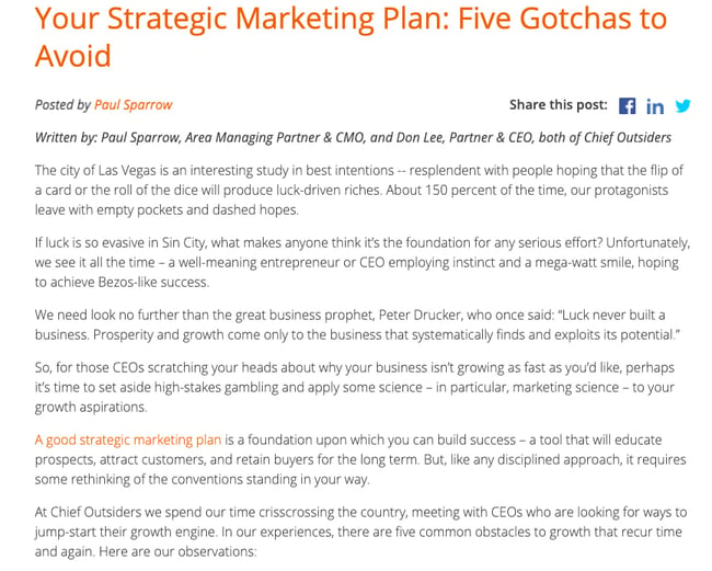 marketing plan examples: chief outsiders