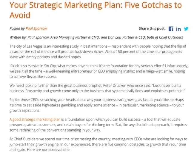 marketing plan examples: chief outsiders