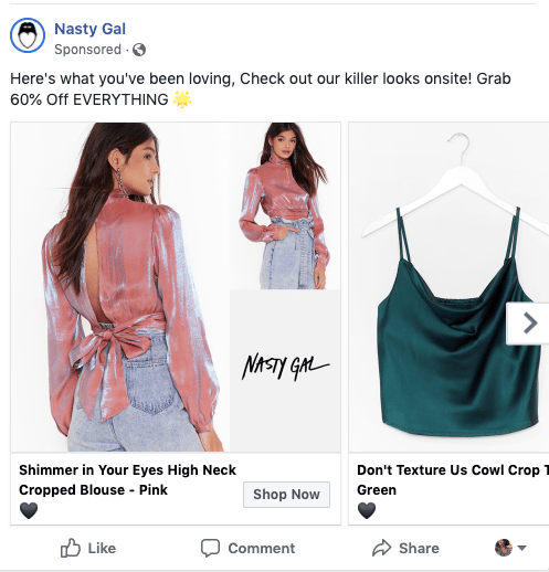  Retargeting Example Ad on Facebook from NastyGal