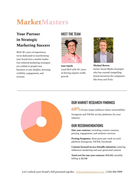 business one pager example, pitch