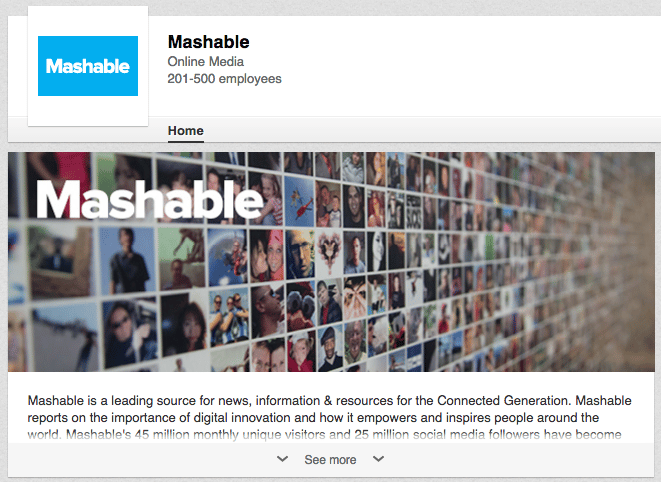 mashable linkedin page.