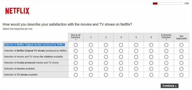 Survey question examples: Matrix table